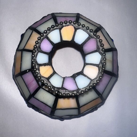 VTG Small Tiffany Style Stained Mosaic Glass Leaded Lamp Shade Slag Jeweled 6” - Picture 6 of 9